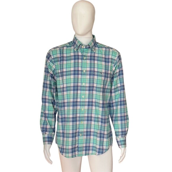 Vineyard Vines Shirt Men's M Blue Green Plaid Long Sleeve Button Down - Picture 7 of 7